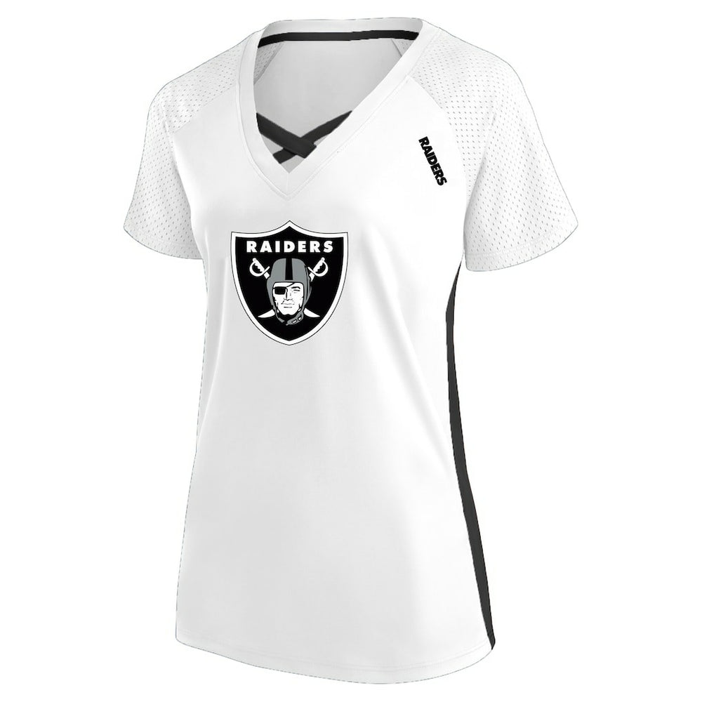 Las Vegas Raiders Women's Plus Size Glitter Lace-Up V- Neck T-Shirt White