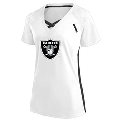 Las Vegas Raiders Women's Plus Size Glitter Lace-Up V- Neck T-Shirt White