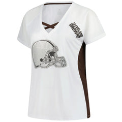 Cleveland Browns Women's Plus Size Glitter Lace-Up V- Neck T-Shirt White