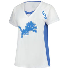 Detroit Lions Women's Plus Size Glitter Lace-Up V- Neck T-Shirt White