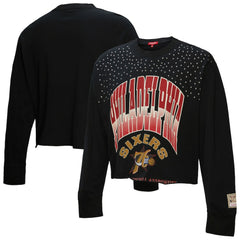 Philadelphia 76ers Women's Hardwood Classics Studded Boxy Cropped Long Sleeve T-Shirt Black