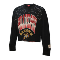 Philadelphia 76ers Women's Hardwood Classics Studded Boxy Cropped Long Sleeve T-Shirt Black