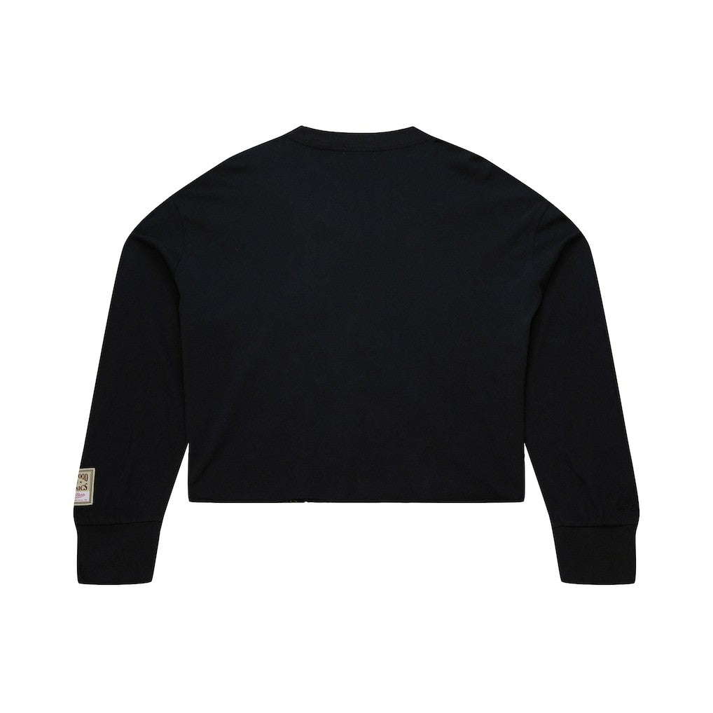 Philadelphia 76ers Women's Hardwood Classics Studded Boxy Cropped Long Sleeve T-Shirt Black