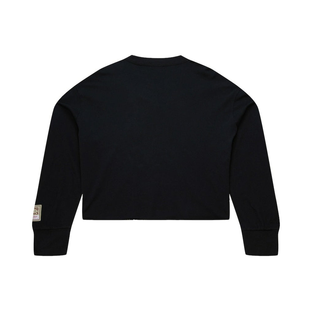 Philadelphia 76ers Women's Hardwood Classics Studded Boxy Cropped Long Sleeve T-Shirt Black