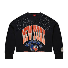 New York Knicks Women's Hardwood Classics Studded Boxy Cropped Long Sleeve T-Shirt Black