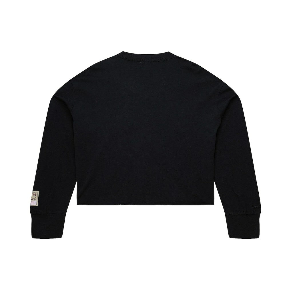 New York Knicks Women's Hardwood Classics Studded Boxy Cropped Long Sleeve T-Shirt Black