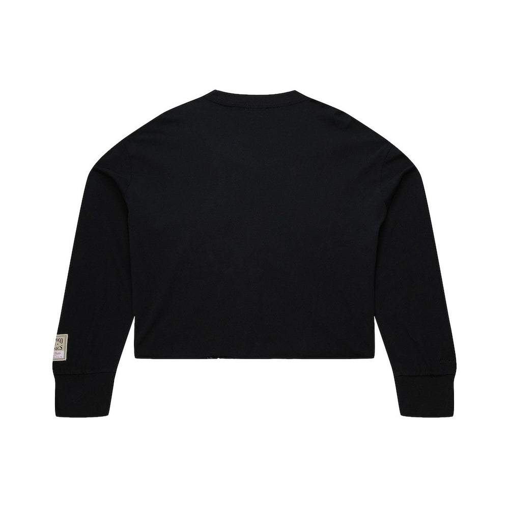 New York Knicks Women's Hardwood Classics Studded Boxy Cropped Long Sleeve T-Shirt Black