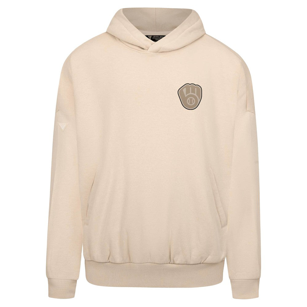 Milwaukee Brewers Levelwear Contact Oversized Pullover Hoodie - Khaki Hoodies