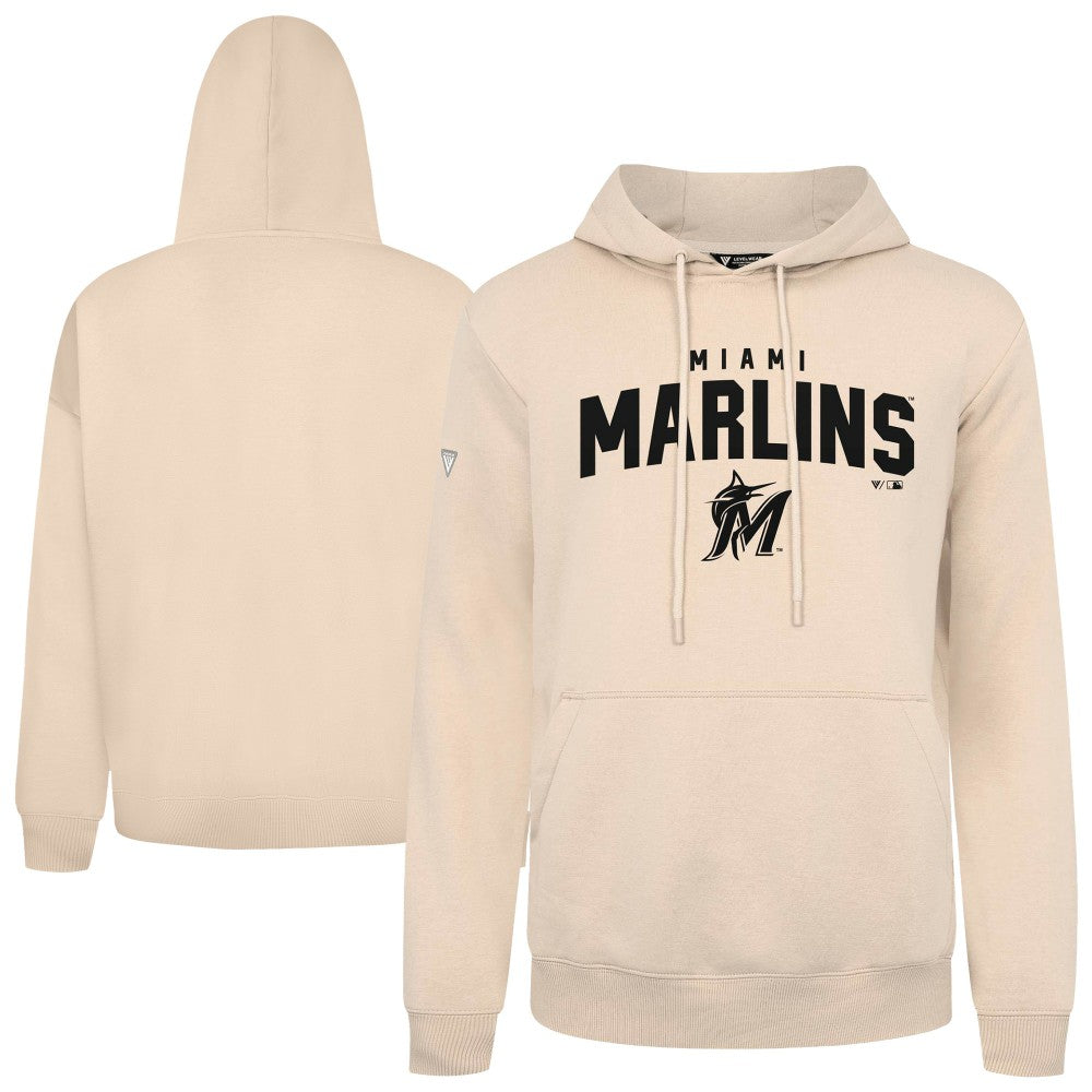 Miami Marlins Levelwear Podium Team Arch Pullover Hoodie - Khaki Hoodies