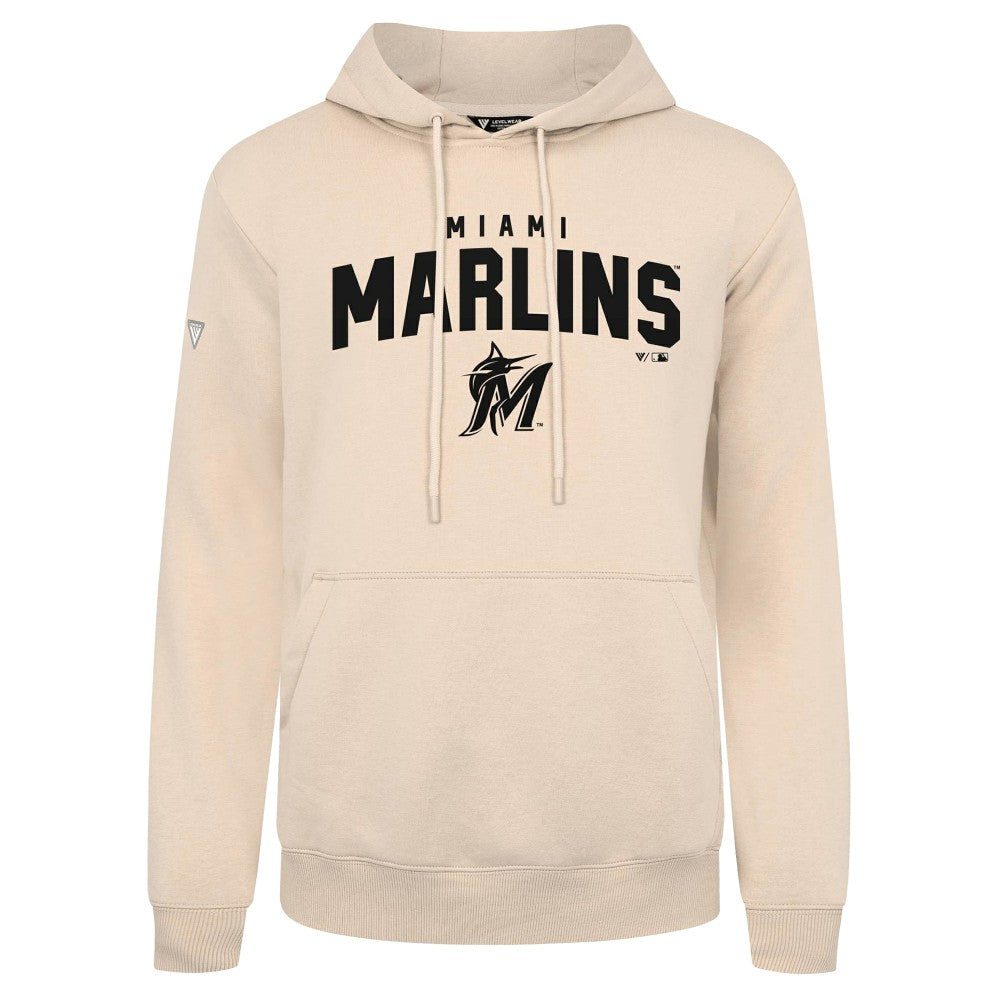 Miami Marlins Levelwear Podium Team Arch Pullover Hoodie - Khaki Hoodies
