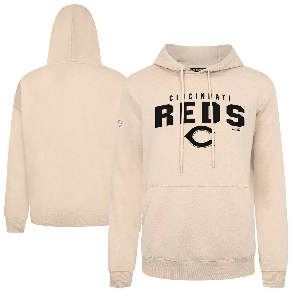 Cincinnati Reds Levelwear Podium Team Arch Pullover Hoodie - Khaki Hoodies