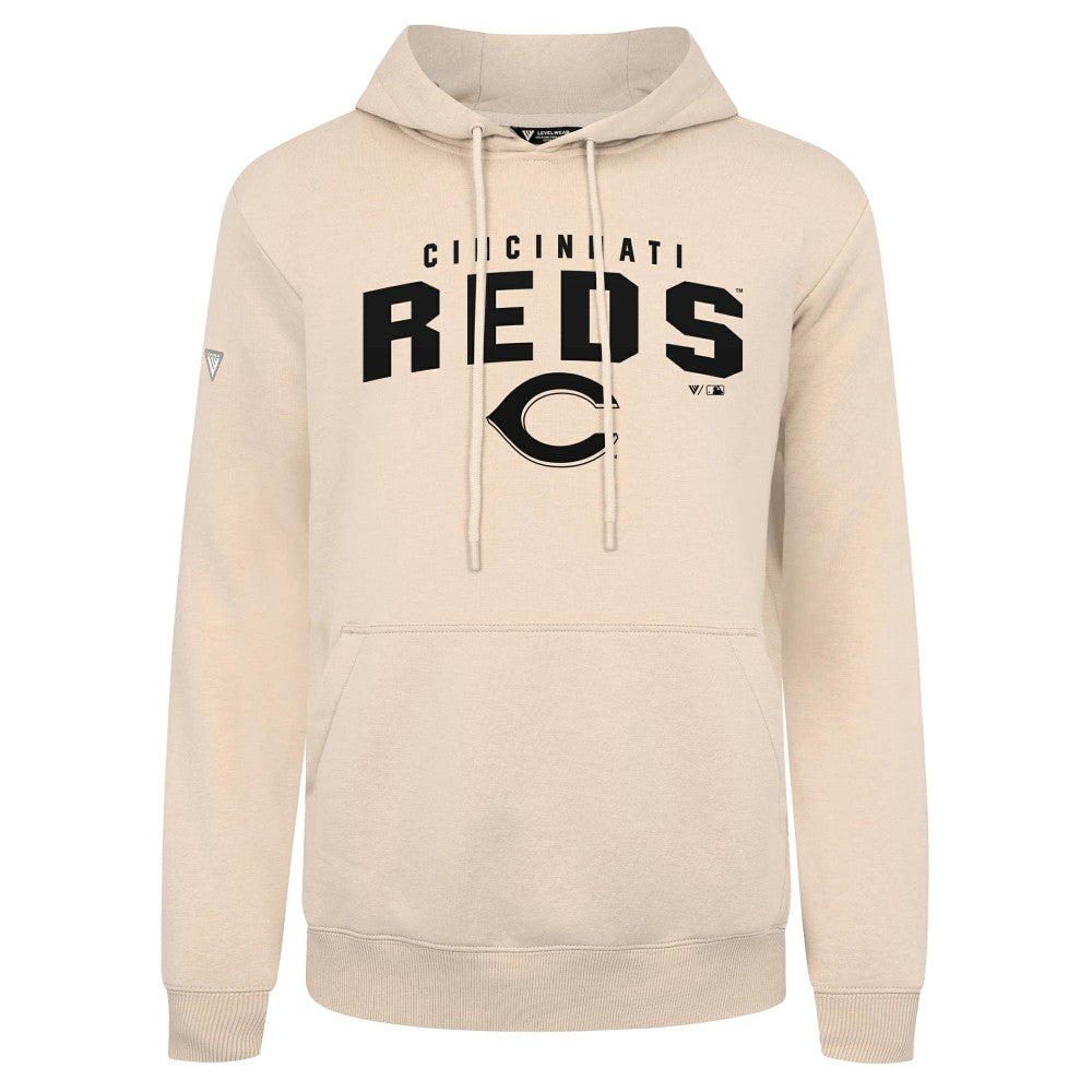 Cincinnati Reds Levelwear Podium Team Arch Pullover Hoodie - Khaki Hoodies