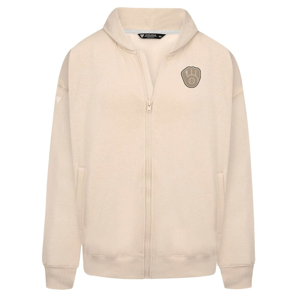 Milwaukee Brewers Levelwear Uphill Oversized Full-Zip Hoodie - Khaki Hoodies