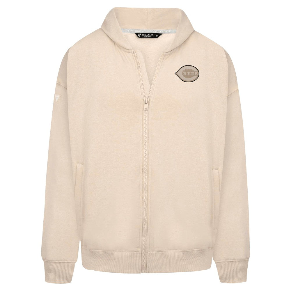 Cincinnati Reds Levelwear Uphill Oversized Full-Zip Hoodie - Khaki Hoodies