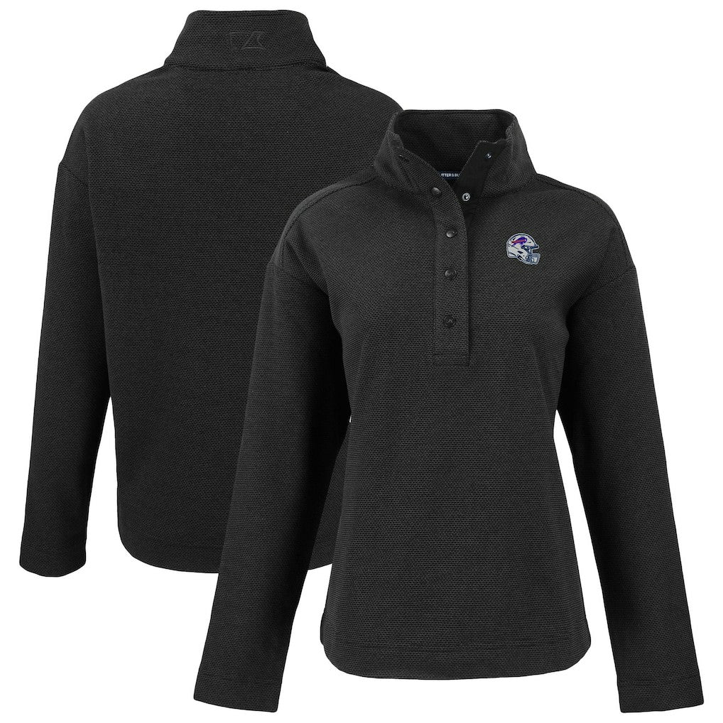 Buffalo Bills Cutter & Buck Women's Hunts Point Eco Half-Snap Sweatshirt Black