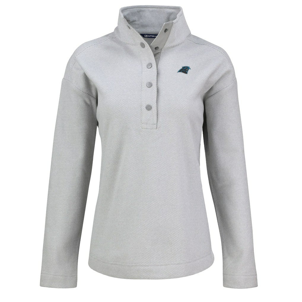 Carolina Panthers Cutter & Buck Women's Hunts Point Eco Half-Snap Sweatshirt Gray