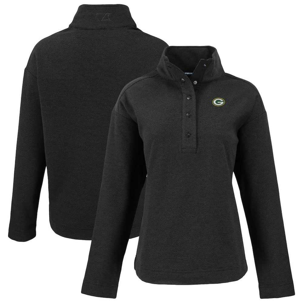 Green Bay Packers Cutter & Buck Women's Hunts Point Eco Half-Snap Sweatshirt Black