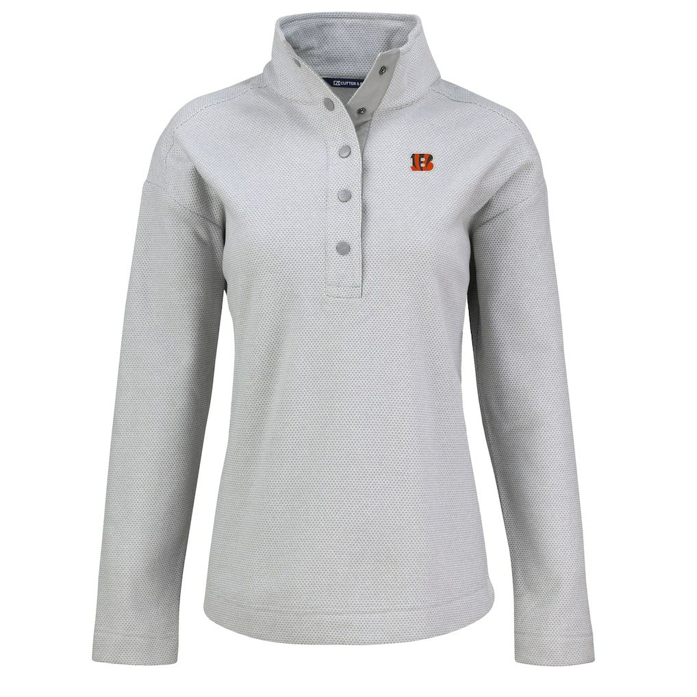 Cincinnati Bengals Cutter & Buck Women's Hunts Point Eco Half-Snap Sweatshirt Gray