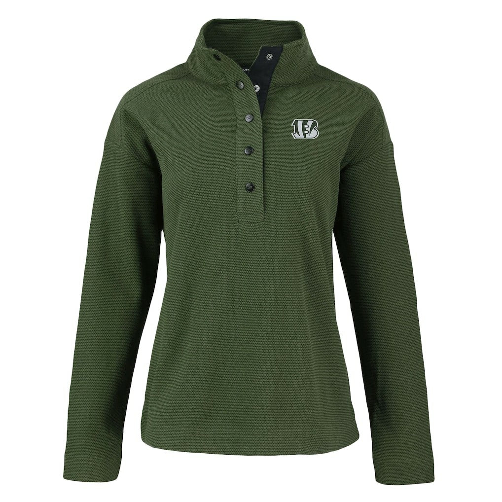 Cincinnati Bengals Cutter & Buck Women's Hunts Point Eco Half-Snap Sweatshirt Green