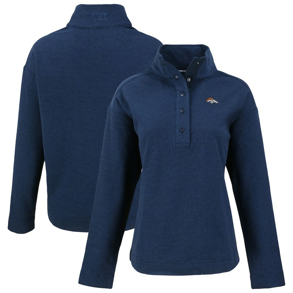Denver Broncos Cutter & Buck Women's Hunts Point Eco Half-Snap Sweatshirt Navy