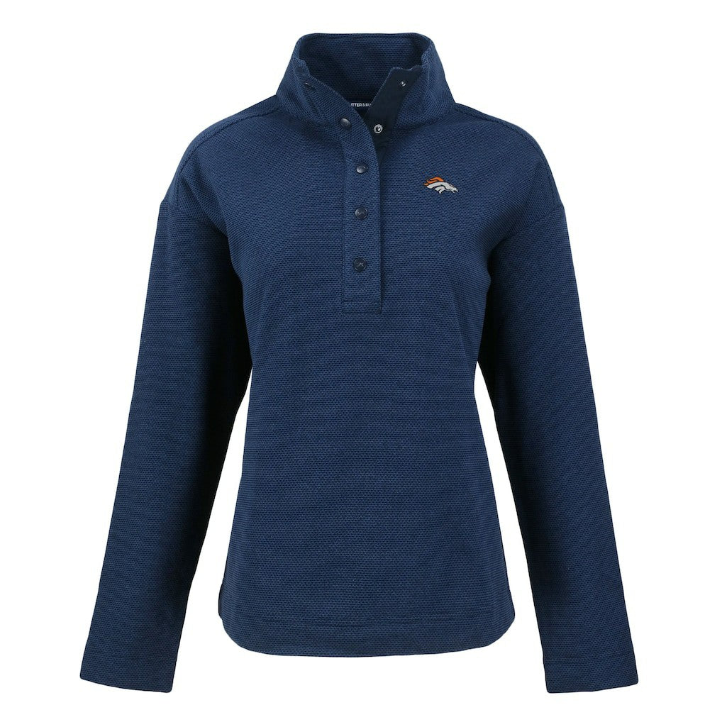 Denver Broncos Cutter & Buck Women's Hunts Point Eco Half-Snap Sweatshirt Navy