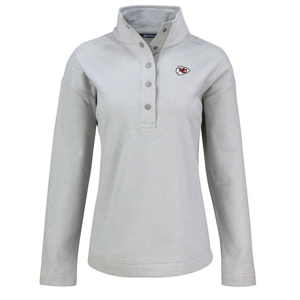 Kansas City Chiefs Cutter & Buck Women's Hunts Point Eco Half-Snap Sweatshirt Gray