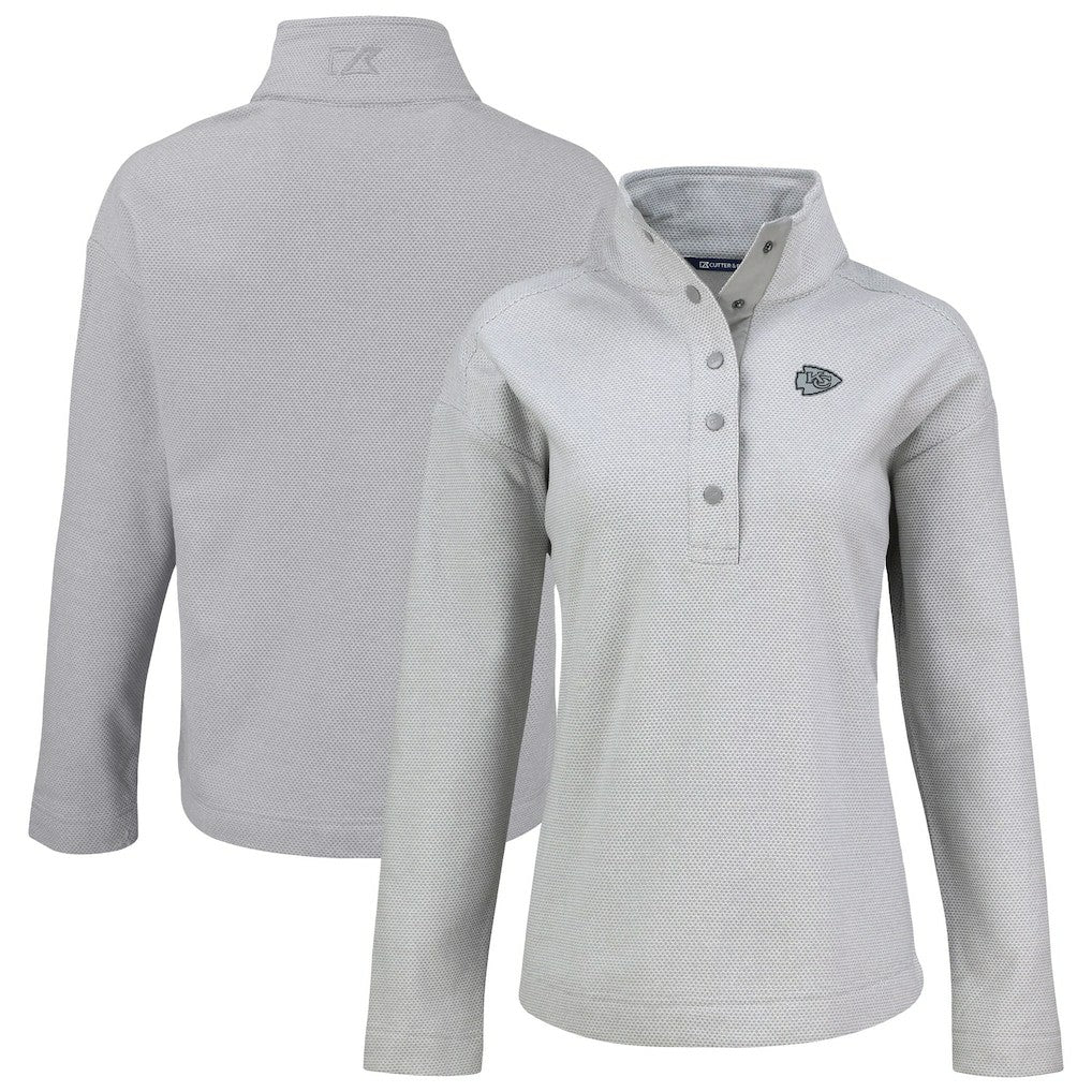 Kansas City Chiefs Cutter & Buck Women's Hunts Point Eco Half-Snap Sweatshirt Gray