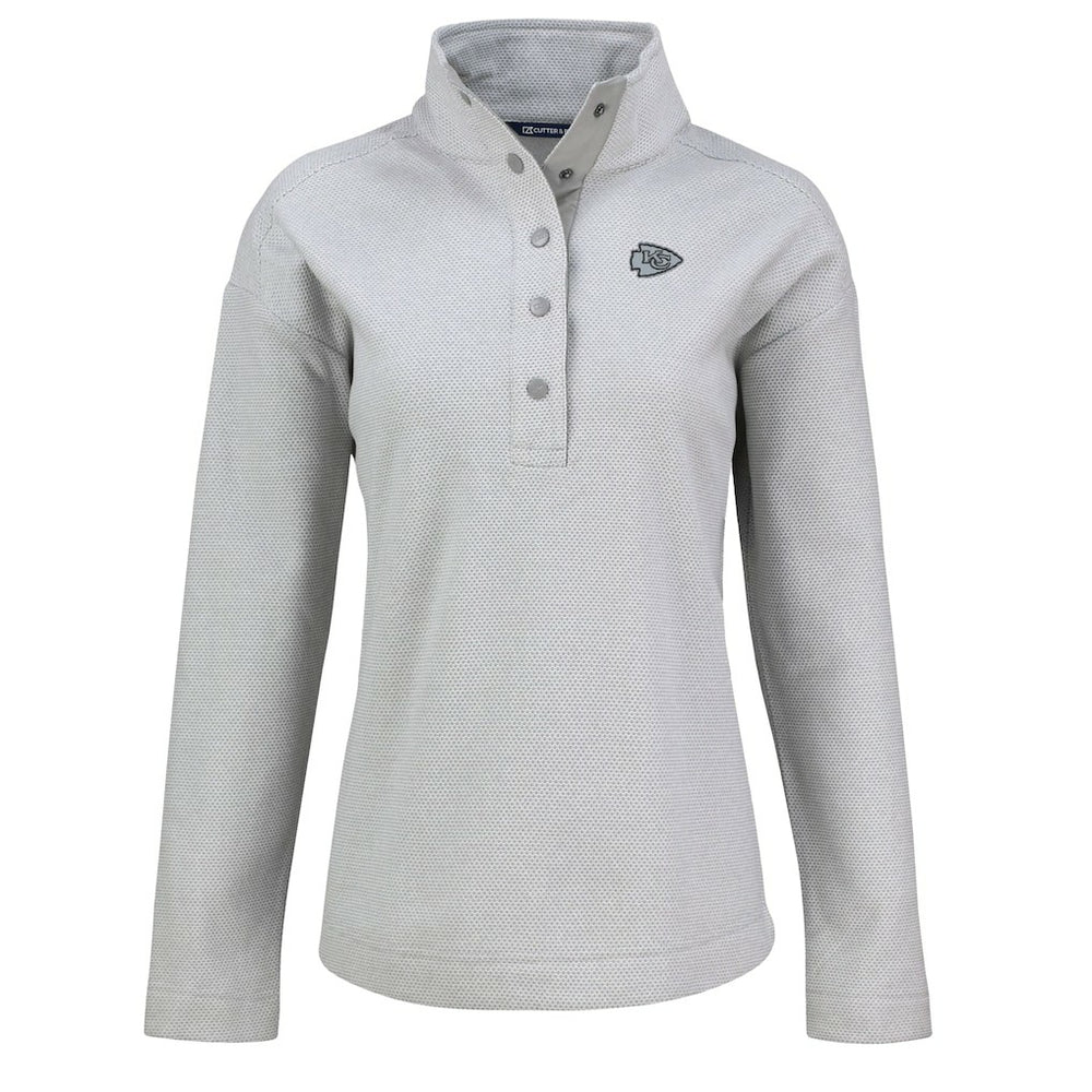 Kansas City Chiefs Cutter & Buck Women's Hunts Point Eco Half-Snap Sweatshirt Gray