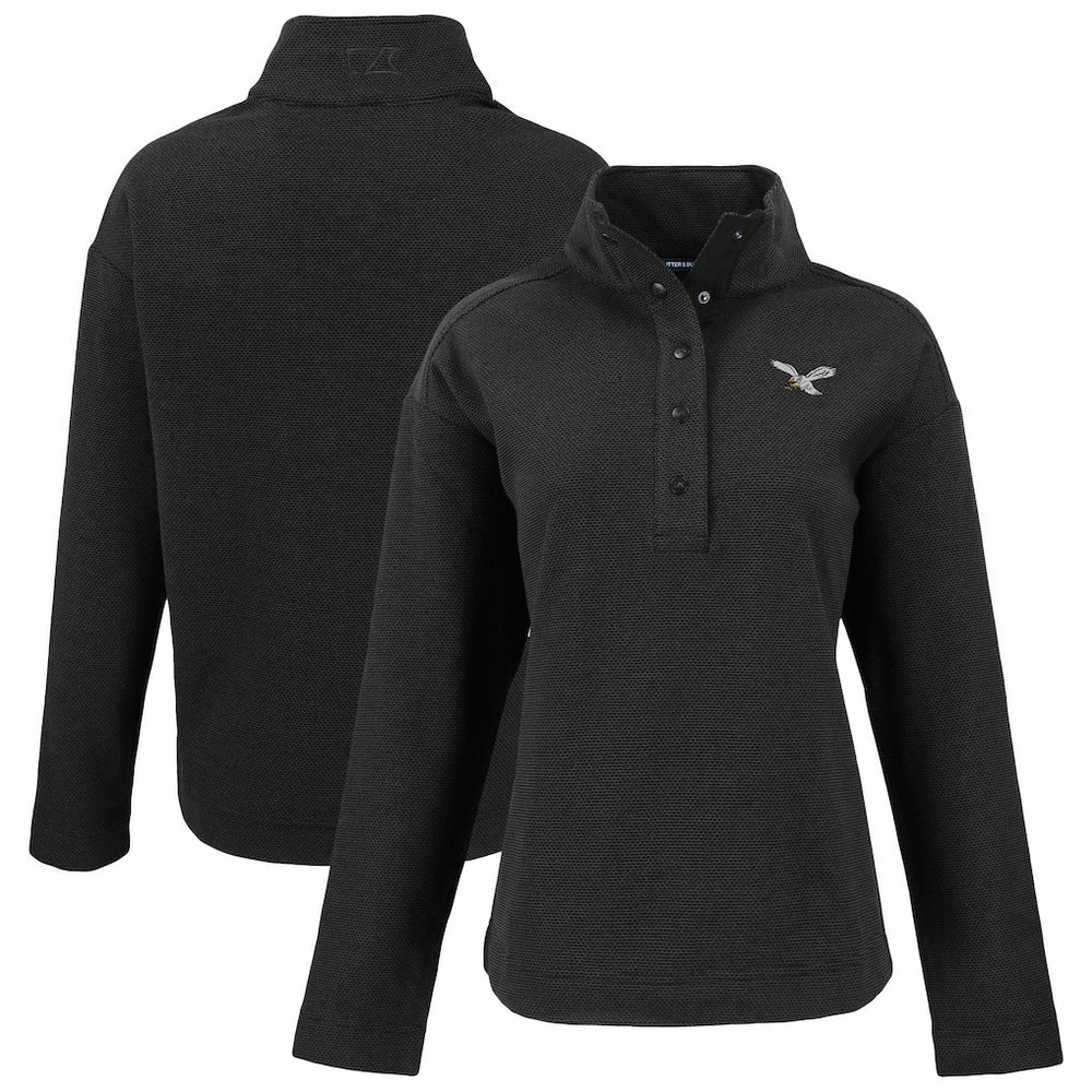 Philadelphia Eagles Cutter & Buck Women's Hunts Point Eco Half-Snap Sweatshirt Black