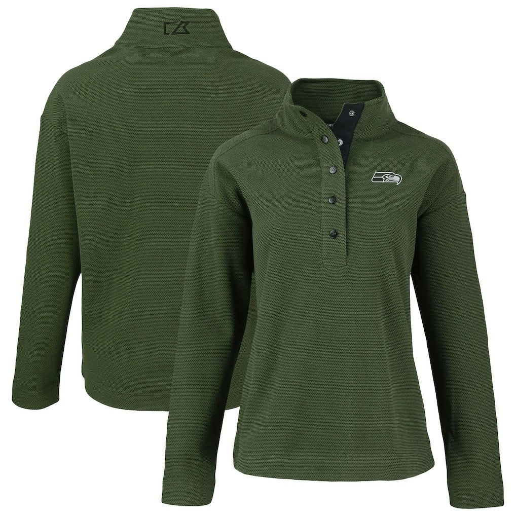 Seattle Seahawks Cutter & Buck Women's Hunts Point Eco Half-Snap Sweatshirt Green