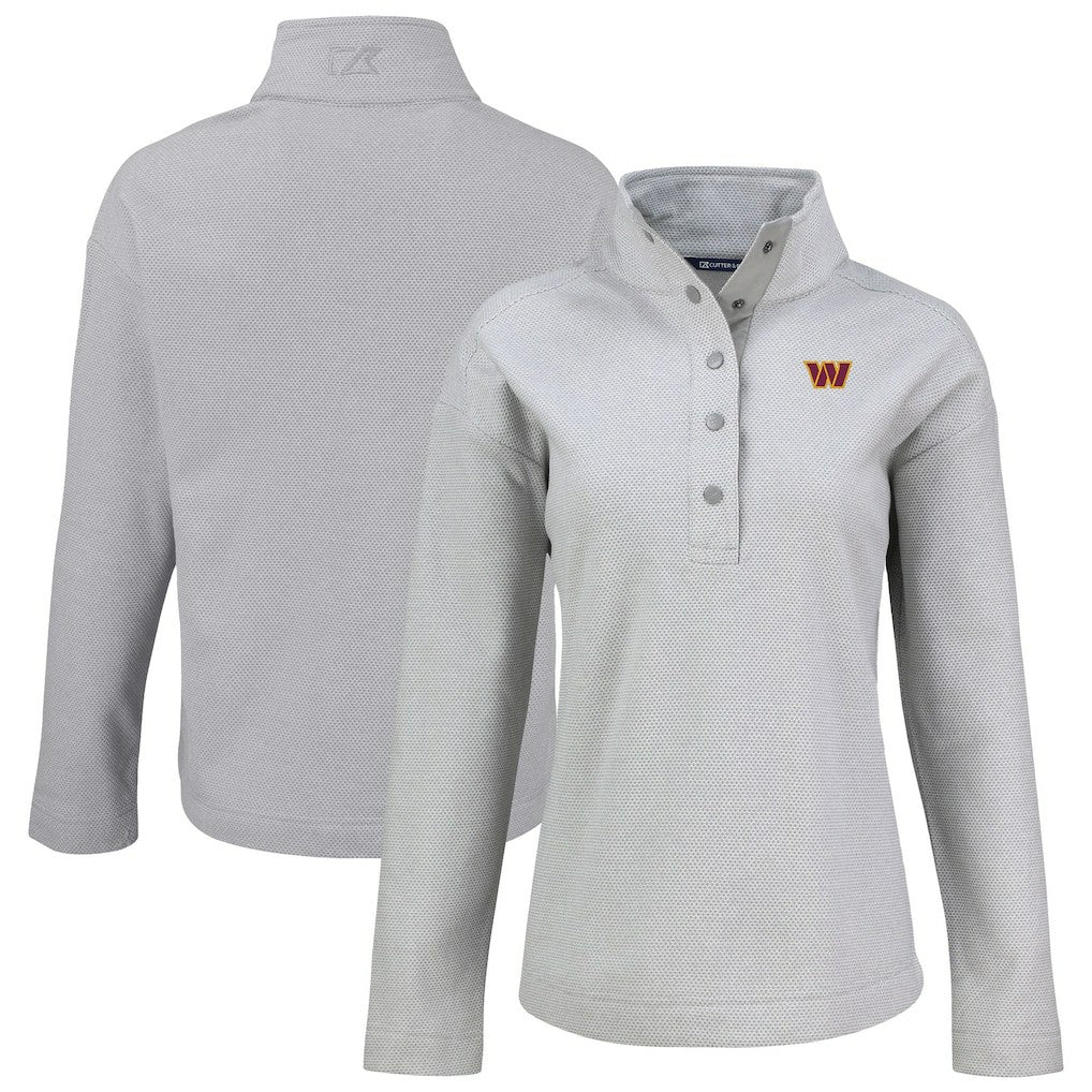 Washington Commanders Cutter & Buck Women's Hunts Point Eco Half-Snap Sweatshirt Gray