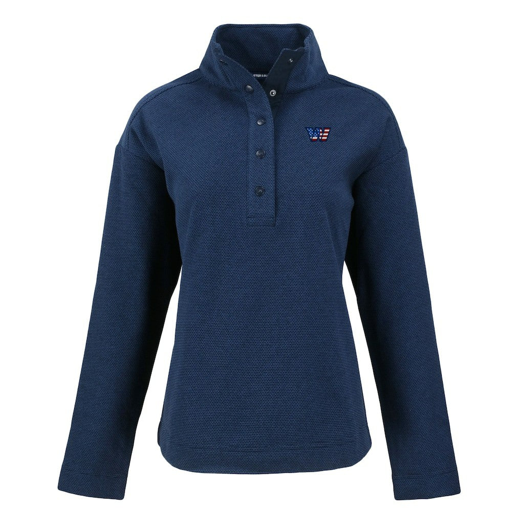 Washington Commanders Cutter & Buck Women's Hunts Point Eco Half-Snap Sweatshirt Navy