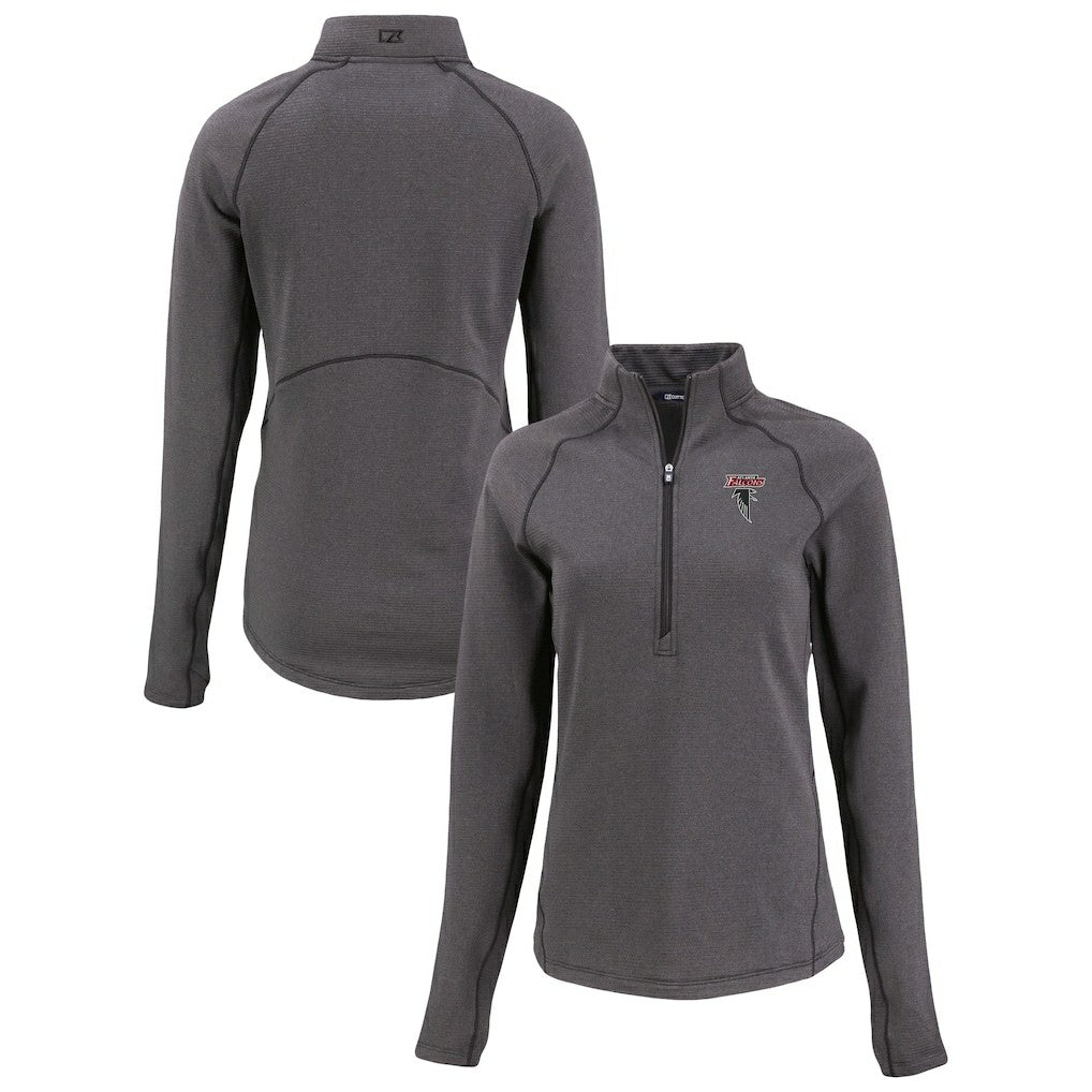 Atlanta Falcons Cutter & Buck Women's Peshastin Eco Fleece Recycled Tri-Blend Raglan Half-Zip Jacket Heather Black
