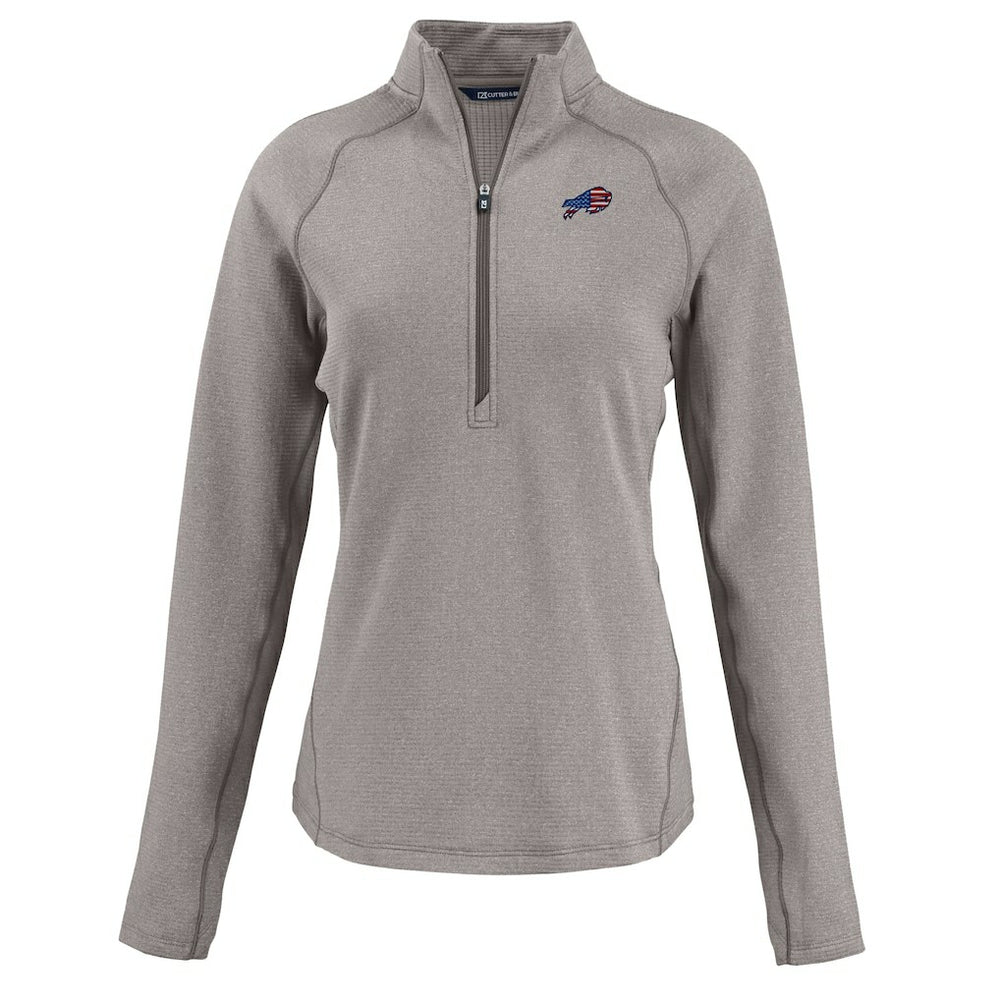 Buffalo Bills Cutter & Buck Women's Americana Peshastin Eco Fleece Recycled Tri-Blend Raglan Half-Zip Jacket Heather Gray