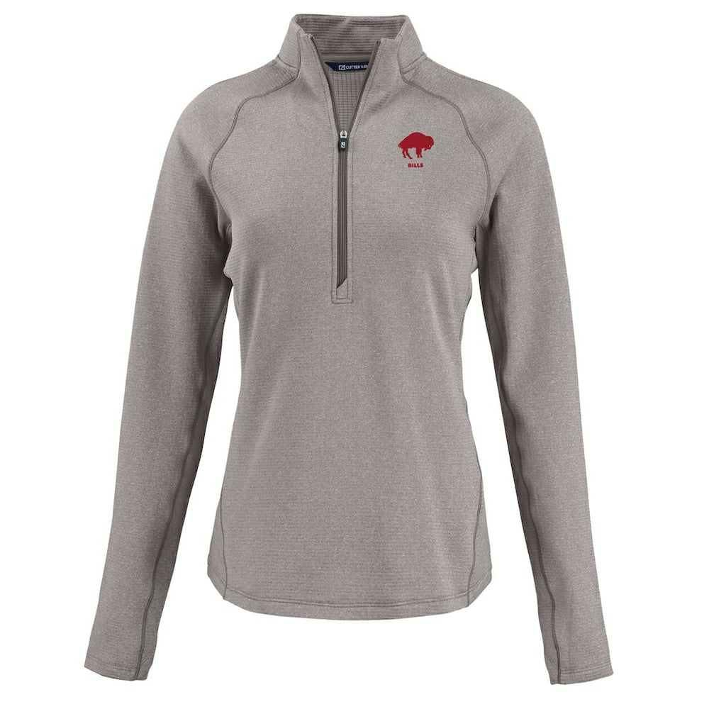 Buffalo Bills Cutter & Buck Women's Peshastin Eco Fleece Recycled Tri-Blend Raglan Half-Zip Jacket Heather Gray