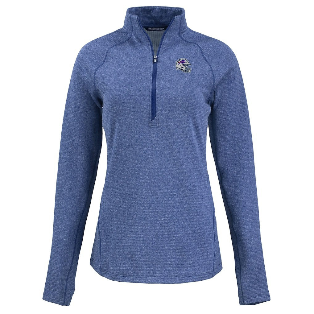 Buffalo Bills Cutter & Buck Women's Peshastin Eco Fleece Recycled Tri-Blend Raglan Half-Zip Jacket Heather Royal
