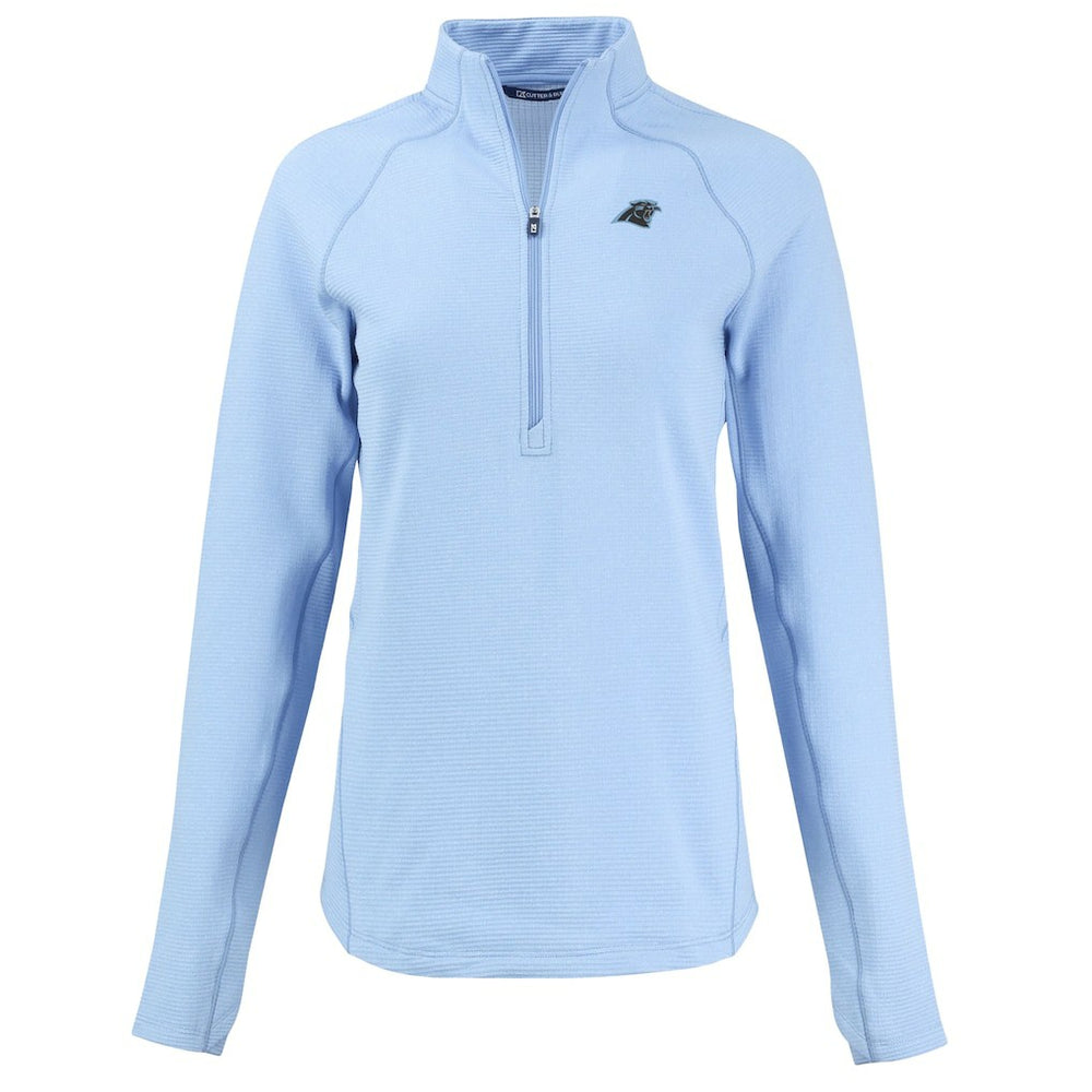 Carolina Panthers Cutter & Buck Women's Peshastin Eco Fleece Recycled Tri-Blend Raglan Half-Zip Jacket Heather Light Blue