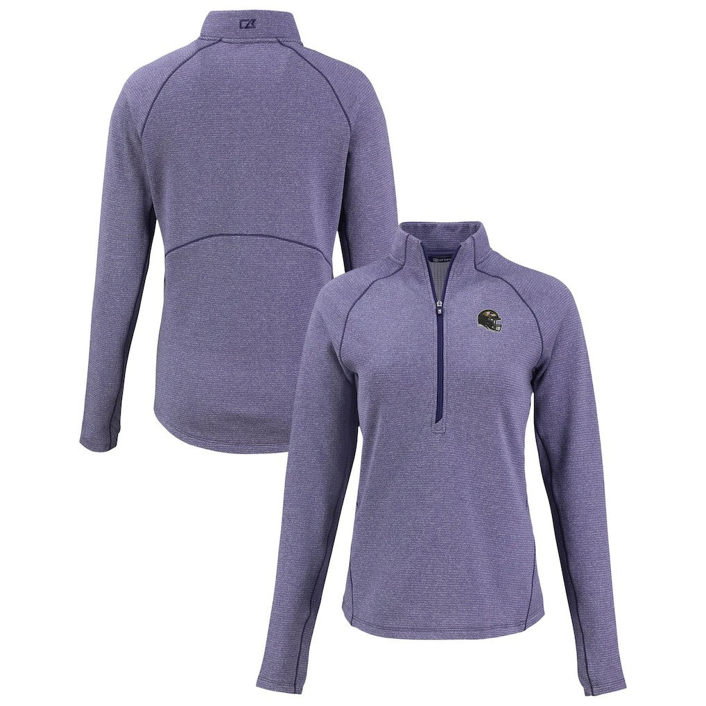Baltimore Ravens Cutter & Buck Women's Peshastin Eco Fleece Recycled Tri-Blend Raglan Half-Zip Jacket Heather Purple