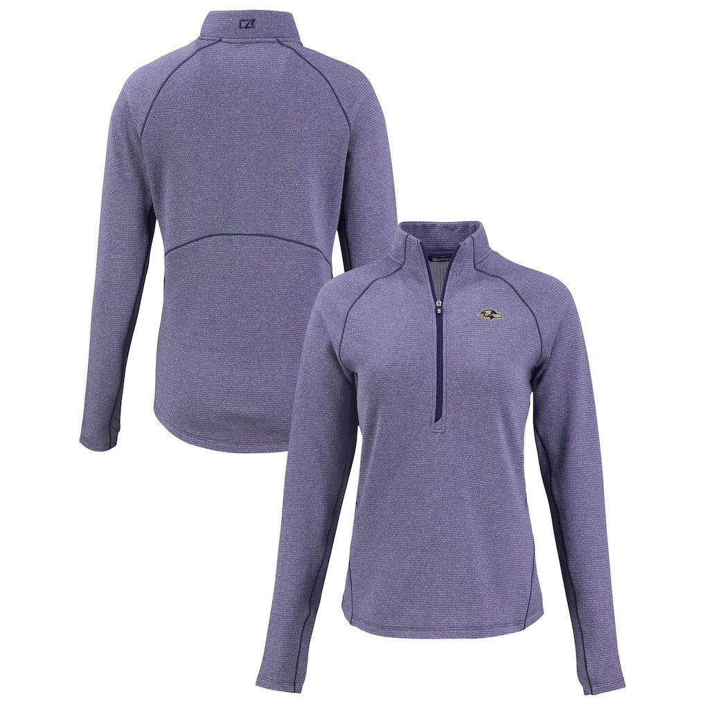 Baltimore Ravens Cutter & Buck Women's Peshastin Eco Fleece Recycled Tri-Blend Raglan Half-Zip Jacket Heather Purple