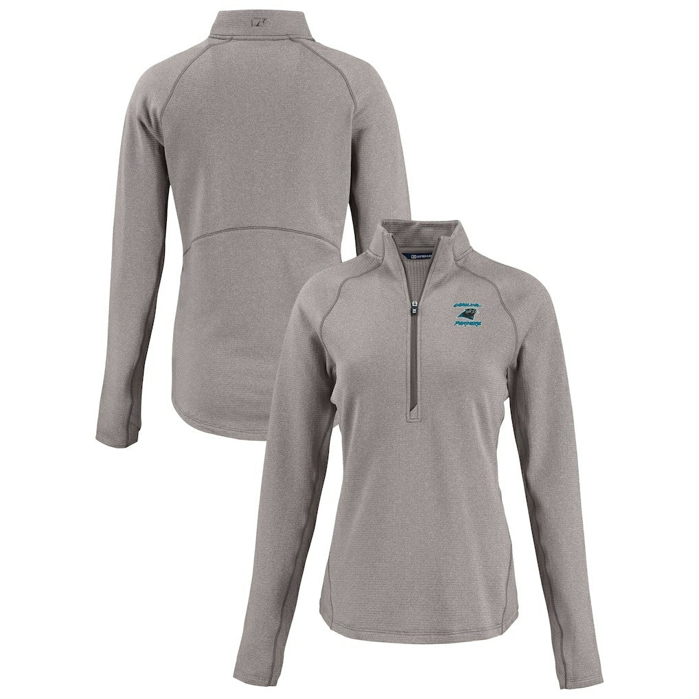 Carolina Panthers Cutter & Buck Women's Peshastin Eco Fleece Recycled Tri-Blend Raglan Half-Zip Jacket Heather Gray