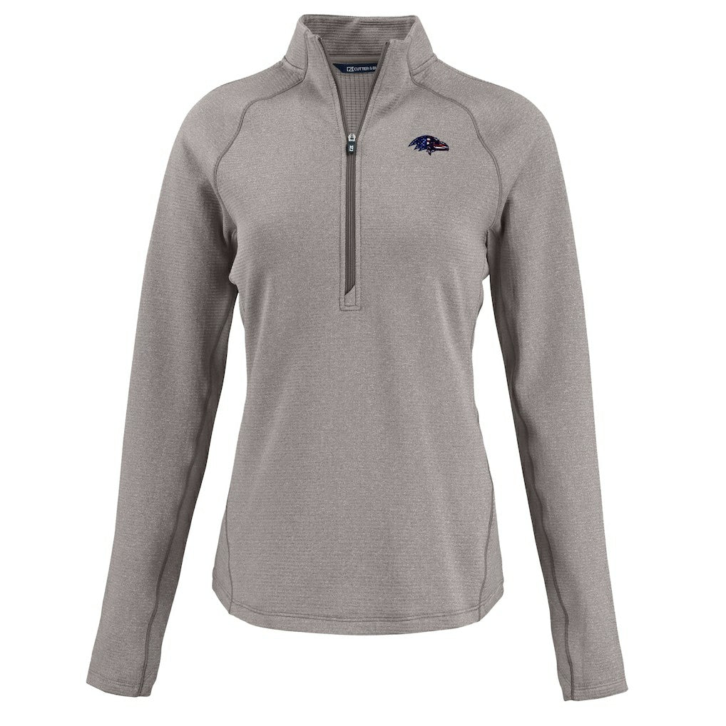 Baltimore Ravens Cutter & Buck Women's Americana Peshastin Eco Fleece Recycled Tri-Blend Raglan Half-Zip Jacket Heather Gray