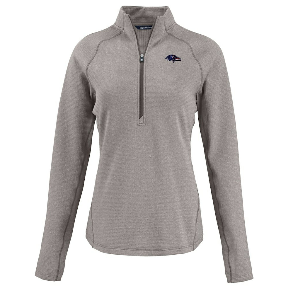 Baltimore Ravens Cutter & Buck Women's Americana Peshastin Eco Fleece Recycled Tri-Blend Raglan Half-Zip Jacket Heather Gray
