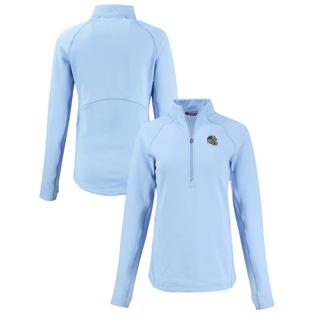 Carolina Panthers Cutter & Buck Women's Peshastin Eco Fleece Recycled Tri-Blend Raglan Half-Zip Jacket Heather Light Blue