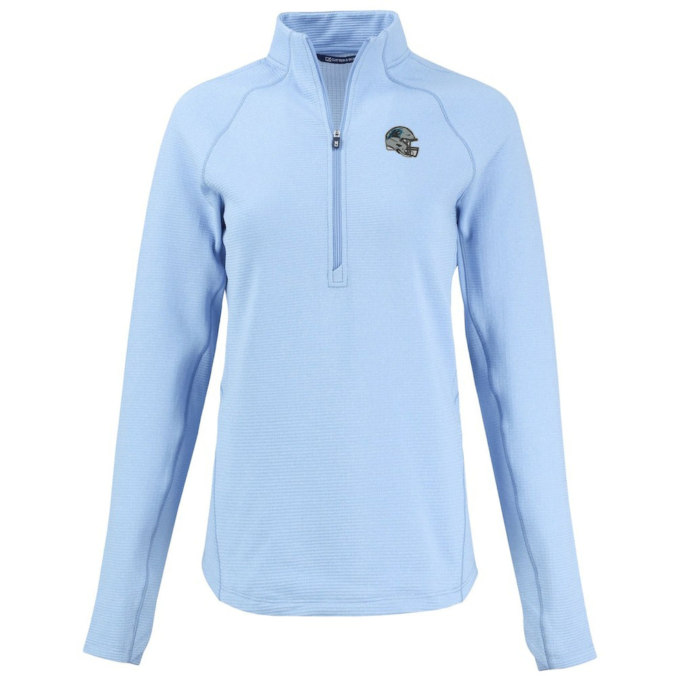 Carolina Panthers Cutter & Buck Women's Peshastin Eco Fleece Recycled Tri-Blend Raglan Half-Zip Jacket Heather Light Blue