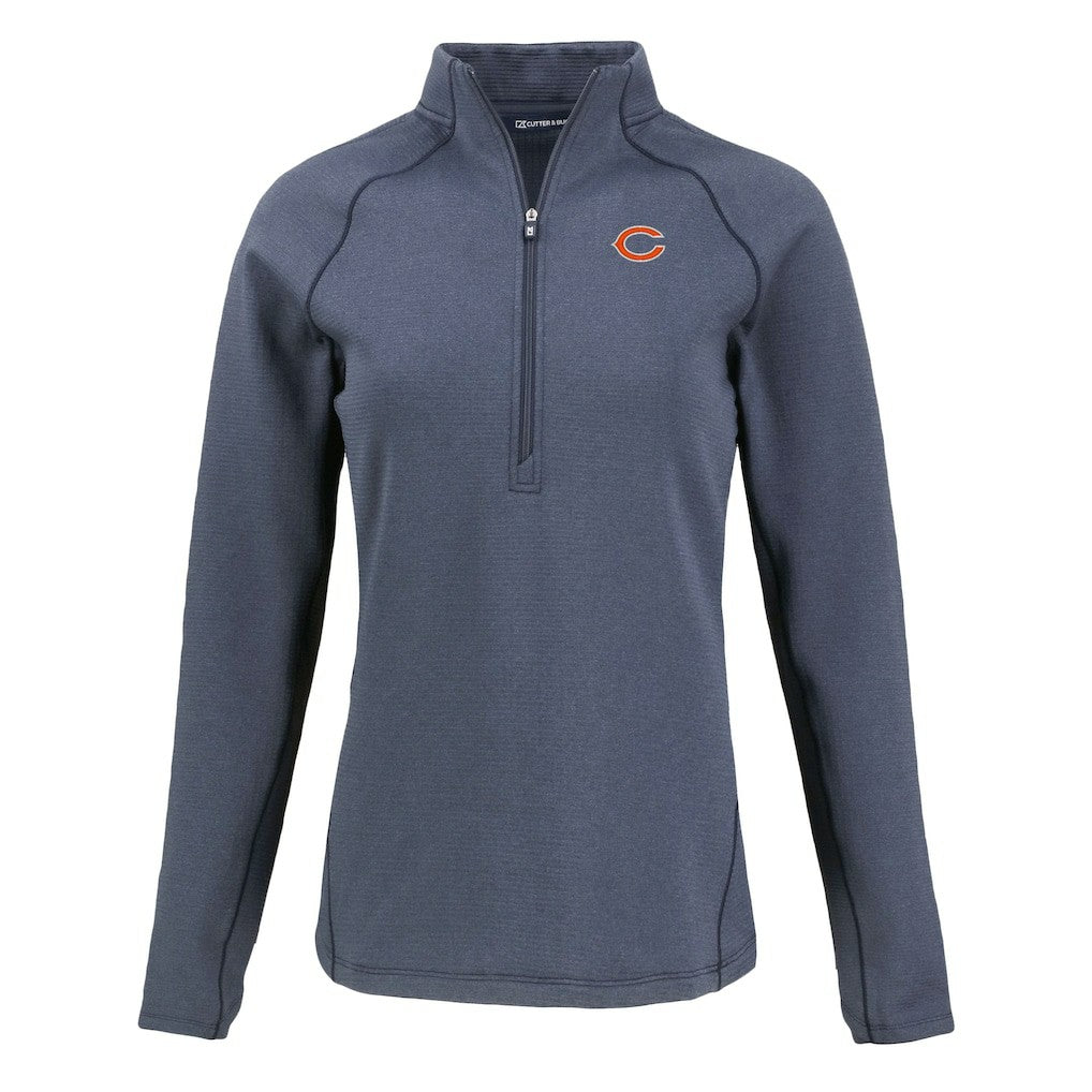 Chicago Bears Cutter & Buck Women's Peshastin Eco Fleece Recycled Tri-Blend Raglan Half-Zip Jacket Heather Navy