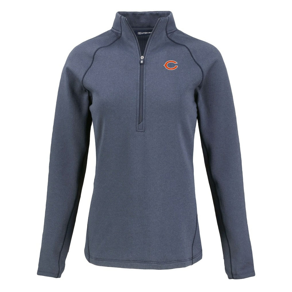 Chicago Bears Cutter & Buck Women's Peshastin Eco Fleece Recycled Tri-Blend Raglan Half-Zip Jacket Heather Navy