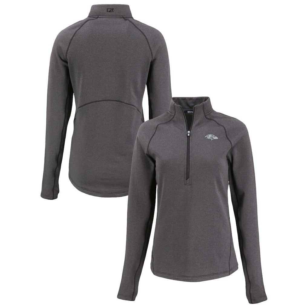 Baltimore Ravens Cutter & Buck Women's Peshastin Eco Fleece Recycled Tri-Blend Raglan Half-Zip Jacket Heather Black