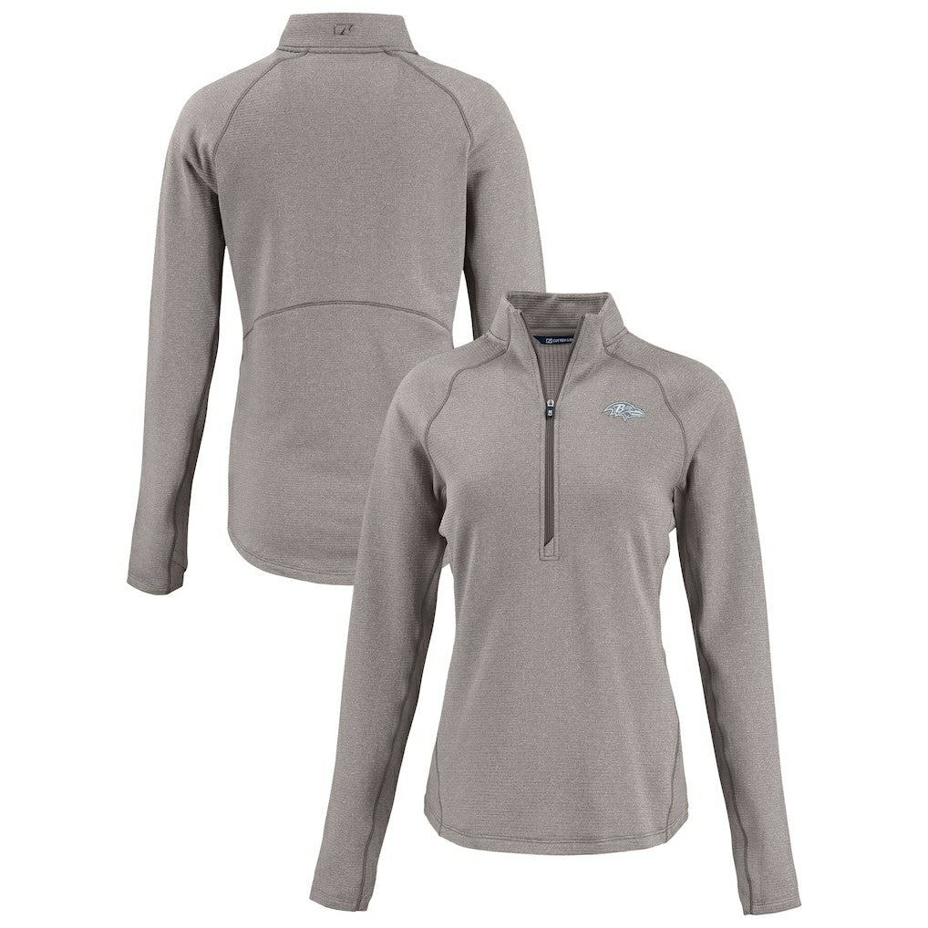 Baltimore Ravens Cutter & Buck Women's Peshastin Eco Fleece Recycled Tri-Blend Raglan Half-Zip Jacket Heather Gray