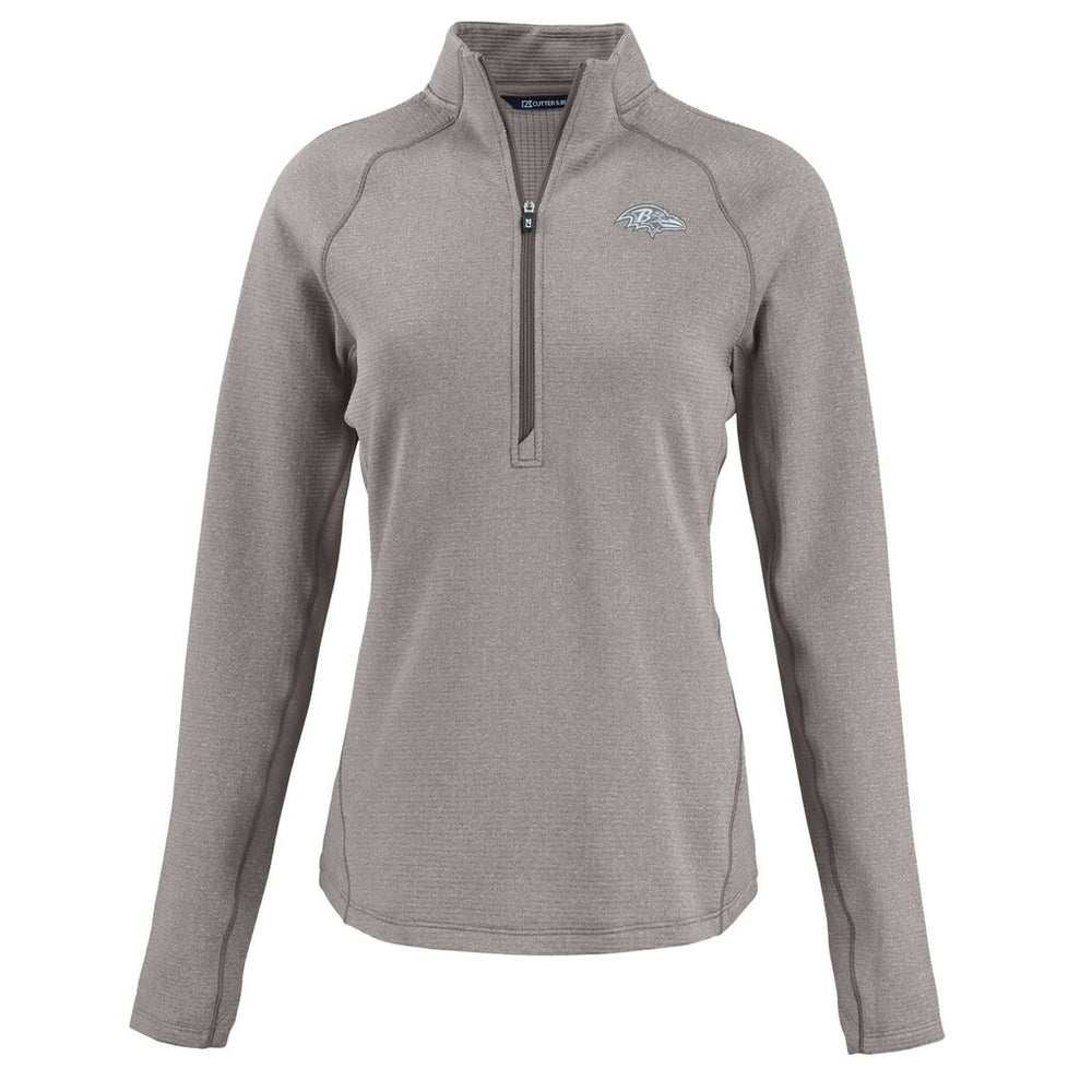 Baltimore Ravens Cutter & Buck Women's Peshastin Eco Fleece Recycled Tri-Blend Raglan Half-Zip Jacket Heather Gray