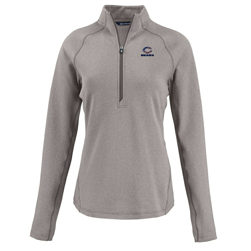 Chicago Bears Cutter & Buck Women's Americana Peshastin Eco Fleece Recycled Tri-Blend Raglan Half-Zip Jacket Heather Gray